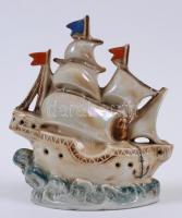 Vitorláshajó asztali lámpa, jelzett német, sérült, hiányos, h:18 cm, m:21 cm