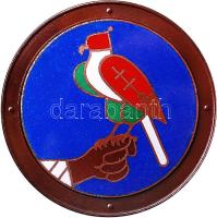 1988. "Emlékérem első királyunk Szent István halálának 950. évfordulójára a Szent Jobb országjárásának emlékére 1038-1988 / Turul" patinázott és zománcozott vörösréz érem sztokban, tanúsítvánnyal. Szign.: Papp László (70mm) T:PP csak 600db! Hungary 1988. "950th Anniversary of the death of Saint Stephen" enamelled copper commemorative medallion in original case, with certificate. Sign: László Papp (70mm) C:PP only 600 examples!