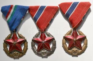 1951. "Közbiztonsági Érem" bronz fokozata a rendőrság tagjai részére, zománcozott Br kitüntetés mellszalaggal + 1952. "Közbiztonsági Érem" ezüst és bronz fokozata a karhatalom tagjai részére, zománcozott kitüntetések mellszalaggal T:2