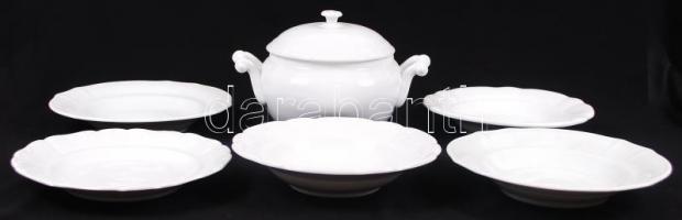 cca 1900 Századfordulós jelzett karlsbadi porcelán levesestál hozzávaló 5 db tányérral / Karlsbad ch...
