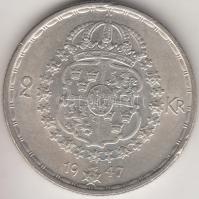 Svédország 1947. 2K Ag "V. Gusztáv" T:2,2- Sweden 1947. 2 Kronor Ag "Gustaf V" C:aXF