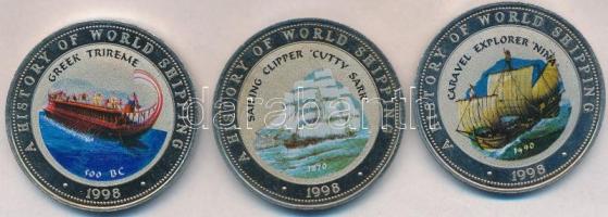 Szomália 1998. 6db 25Sch CuNi "A hajózás története" 3-3db multicolour érme dísztokban tanú...