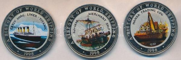 Szomália 1998. 6db 25Sch CuNi "A hajózás története" 3-3db multicolour érme dísztokban tanú...