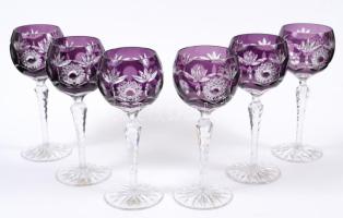 Ajka ólomkristály boros pohár készlet, több rétegű, jelzett, csiszolt, metszett, hibátlan, m:21 cm / Lead crystal wine glass set