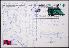 1977 Képeslap Angliából a magyar asztalitenisz csapat tagjainak (Jónyer, Klampár, Sidó ) aláírásaival