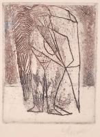 Kondor Béla (1931-1972): Angyal. Rézkarc, papír, jelzett, üvegezett keretben, 9,5×7,5 cm