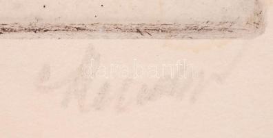 Kondor Béla (1931-1972): Angyal. Rézkarc, papír, jelzett, üvegezett keretben, 9,5×7,5 cm