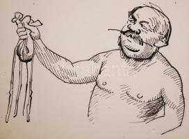 Mühlbeck Károly (1869-1943): Illusztrációk 4db Gárdonyi Géza: Göre Gábor bíró úr sorozatából, tus, p...