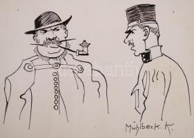 Mühlbeck Károly (1869-1943): Illusztrációk 4db Gárdonyi Géza: Göre Gábor bíró úr sorozatából, tus, p...