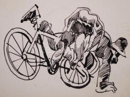 Mühlbeck Károly (1869-1943): Illusztrációk 4db Gárdonyi Géza: Göre Gábor bíró úr sorozatából, tus, p...