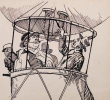 Mühlbeck Károly (1869-1943): Illusztrációk 4db Gárdonyi Géza: Göre Gábor bíró úr sorozatából, tus, p...