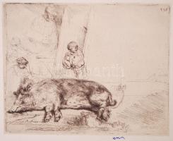 Rembrandt van Rijn (1606-1669): A disznó. Rézkarc nyomat reprodukciója, 23x33cm