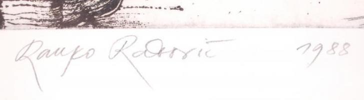 Ranko Radović (1935-2006) The Knight on the Road. Rézkarc 62/90, papír, jelzett, üvegezett keretben ...