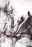 Ranko Radović (1935-2006) Le Chavalier caché. Rézkarc 62/90, papír, jelzett, üvegezett keretben 80×6...