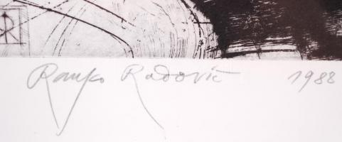 Ranko Radović (1935-2006) Le Chavalier caché. Rézkarc 62/90, papír, jelzett, üvegezett keretben 80×6...