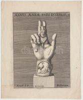 1700-1750 4db metszet antik műemlékekről: P.S.B. Sculp.: Manus Aeneae pars interior; Canopus / Engravings of antiquities, 17x14cm