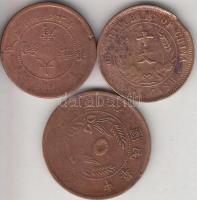 Kína 3klf rézpénz T:3 China 3 different copper coins C:F