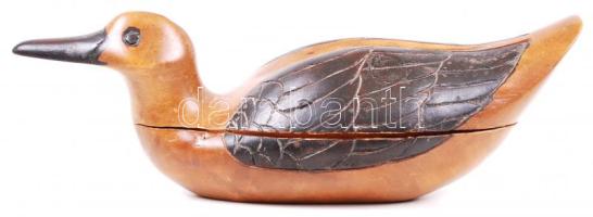 Kézzel faragott, vadkacsa formájú, fa dobozka /  Hand carved wooden box in duck shape, 23x7cm