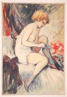 Geiger jelzéssel: Öltözködő lány. Akvarell, papír, üvegezett szép keretben 36×31 cm