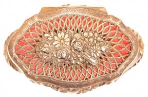 Bársonnyal bélelt, fém ékszeresládika / 
Metal jewellery box, 15x9x8cm
