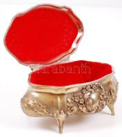 Bársonnyal bélelt, fém ékszeresládika / 
Metal jewellery box, 15x9x8cm