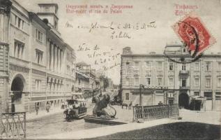 Tbilisi, Tiflis; Rue de Palais, office building, tram