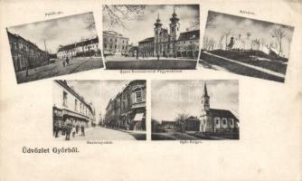 Győr Petőfi tér, Kazinczy utca, Főgimnázium, Kálvária, Győr-sziget