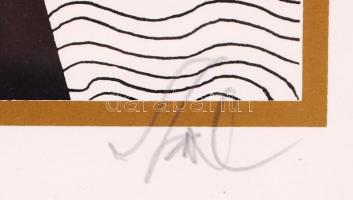 Szász Endre (1926-2003): A sárkány és a fáklyás. Szitanyomat 82/100, papír, jelzett, üvegezett keret...