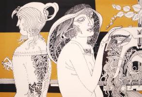 Szász Endre (1926-2003): Trófea I. Szitanyomat 50/50, papír, jelzett, üvegezett keretben 70×50 cm