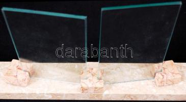 Márvány fényképtartó 4db üveglappal / 
Marble picture stand with glass plates, 34x6cm, 13x9cm
