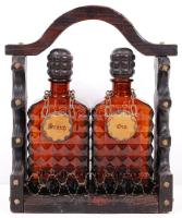 Gines és whiskey-s üveg fa tartóban /  Gin and whiskey bottle set in wooden frame, 33x28x12cm