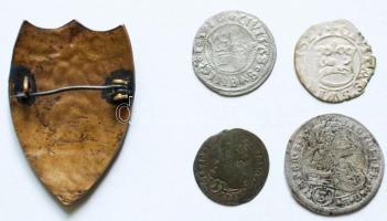 Vegyes fém-és ezüstpénz, bankjegy és jelvény tétel: összesen 13db klf darab, közte magyar és külföld...