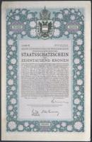 Ausztria/Bécs 1918. Háborús Hadikölcsönkötvény 10.000K-ról szelvényekkel T:II(hajtatlan) Austria/Vienna 1918. War Loan about 10.000 Corona with coupons C:XF(unfolded)