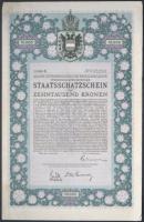 Ausztria/Bécs 1918. Háborús Hadikölcsönkötvény 10.000K-ról szelvényekkel T:II(hajtatlan) Austria/Vienna 1918. War Loan about 10.000 Corona with coupons C:XF(unfolded)