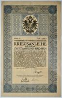 Ausztria/Bécs 1915. Háborús Hadikölcsönkötvény 2000K-ról szelvényekkel T:III Austria/Vienna 1915. War Loan about 2000 Corona with coupons C:F