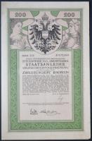 Ausztria/Bécs 1916. Állami kötvény 200K-ról szelvényekkel T:II Austria/Vienna 1916. Staatsanleihe 200 Corona with coupons C:XF