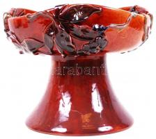 Pápai Kata (keramikus): Leveles nagy kínáló. Mázas kerámia gazdagon díszített, jelzett, hibátlan, m:23 cm, d:28 cm/ Glaze ceramis dish bowl