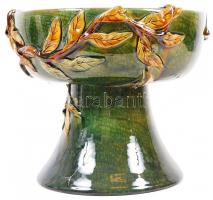 Pápai Kata (keramikus): Leveles nagy kínáló. Mázas gazdagon díszített kerámia, jelzett, hibátlan, m:24 cm, d:28 cm /Glaze ceramis dish bowl