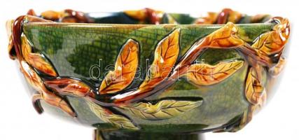 Pápai Kata (keramikus): Leveles nagy kínáló. Mázas gazdagon díszített kerámia, jelzett, hibátlan, m:...