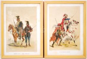 4 db katonaéletet bemutató színes nyomatok, üvegezett keretben 31×22 cm