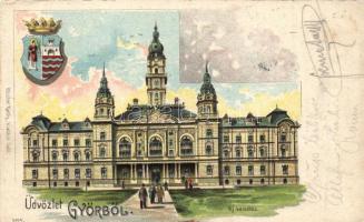 Győr városháza, címer, litho (fa)