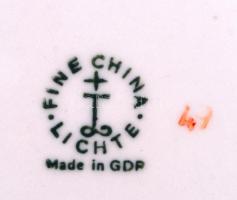 Lichte német, porcelán vadász korsó, ón fedővel, jelzett, hibátlan, m:16 cm