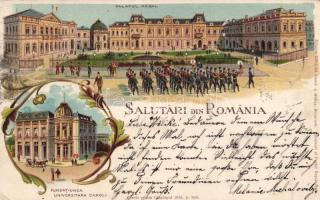 1898 Bucharest Royal Palace, university, litho (EK)