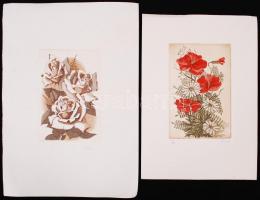 Hat darab rézkarc különféle alkotóktól, virágok címmel,13×9-19×16 cm