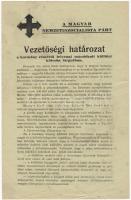 1937 A Magyar Nemzeti Szocialista Párt Vezetőségi határozata a kormány által felvenni szándékozott külföldi kölcsön tárgyában