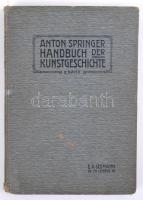 Anton Springer: Handbuch der Kunstgeschichte Bd. 3. Die Renaissance in Italien. 9. Aufl., bearbeitet von Adolf Philippi. 338 Abb. im Text u. 24 Farbendrucktafeln. Leipzig, 1912, E. A. Seemann. Kiadói, szecessziós, egészvászon kötésben, kisebb sérülésekkel, egy lap kiesett