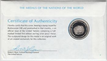 ENSZ 1977. "A Világ nemzeteinek emlékérmei - Fehérorosz SZSZK" Ag emlékérem (15g/0.925/32m...