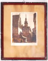 Olvashatatlan jelzéssel: Prag, Jüdische Rathaus. Rézkarc, papír, üvegezett keretben, 36x29cm