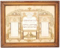 1936 "Erinnerung an dem Sterbetag meinen seligen Vater Abraham Lax gestorben am 14. nov. 1936.", díszes, aranyozott gyászemléklap nyomat, igényes, üvegezett keretben, 36x46cm