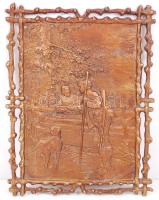 Három darab bronz vadász falikép, egyik sérült, 23×18 cm